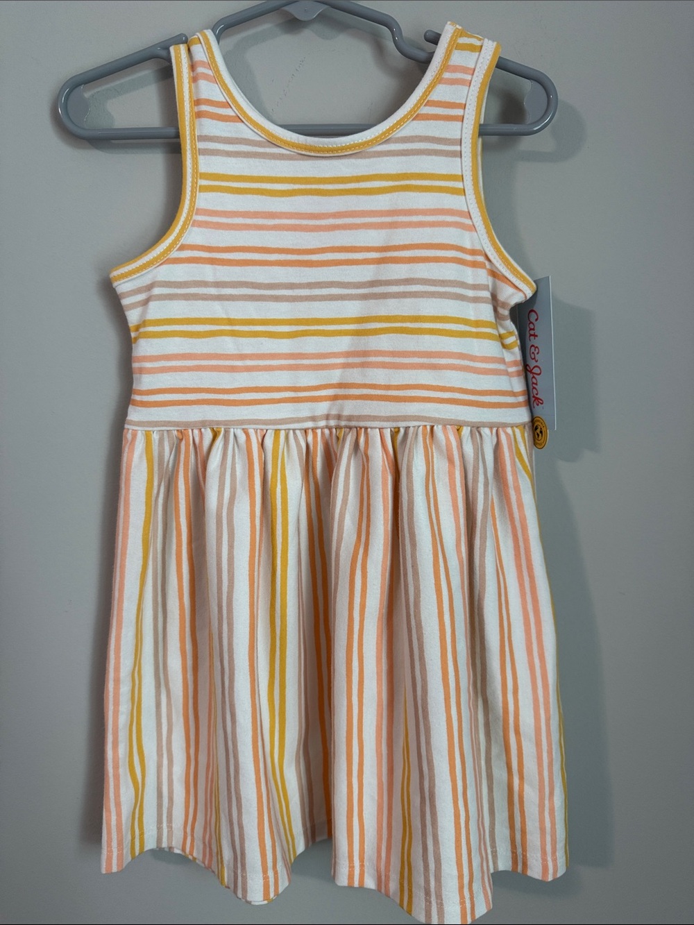 Cat & Jack Peach, Yellow and White Striped Tank Dress with Gathered Skirt